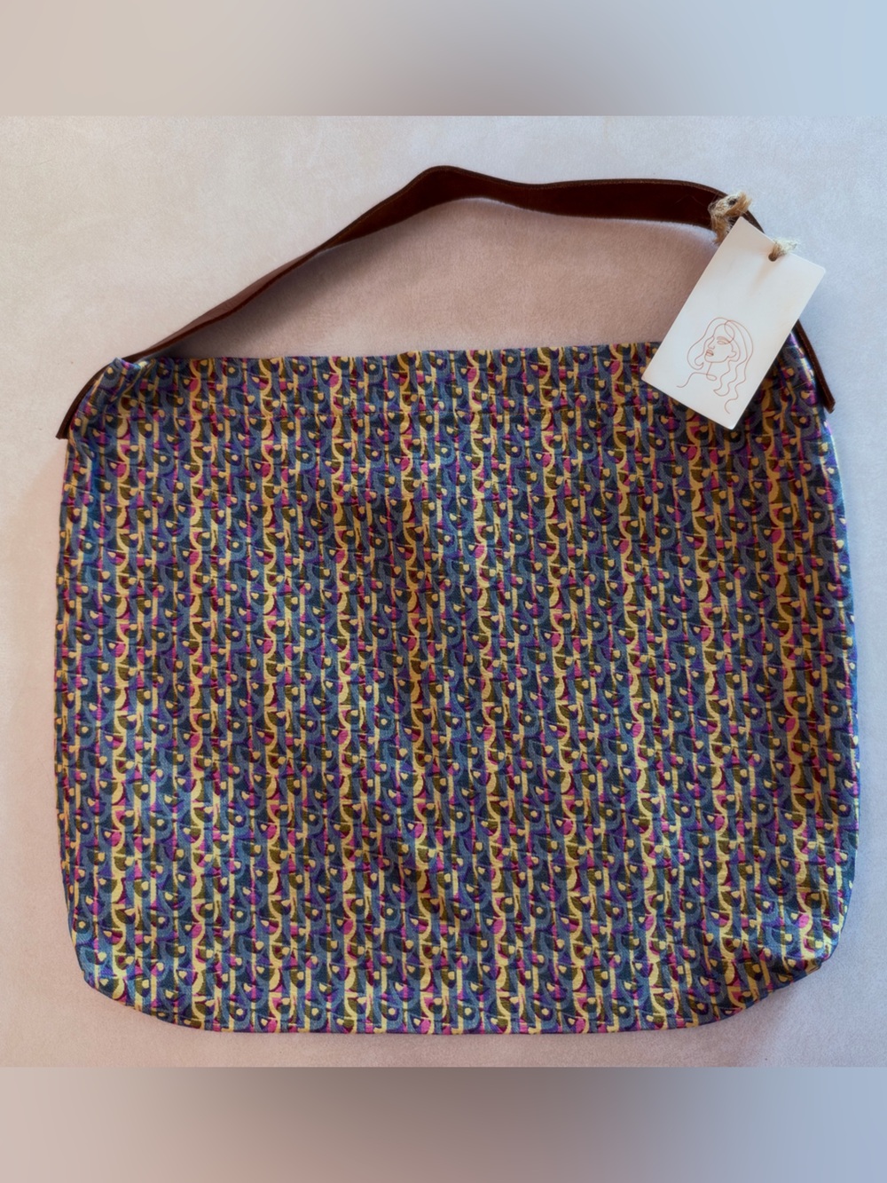 Ancient Amazons Abstract Print Shoulder Bag Brown Strap